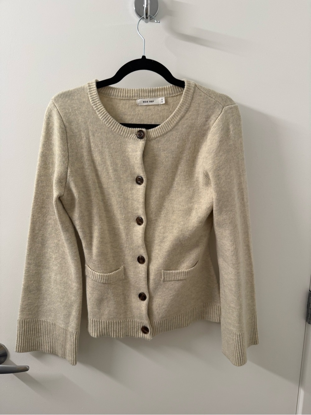 Mod Ref Cream Button-Front Crewneck Cardigan
